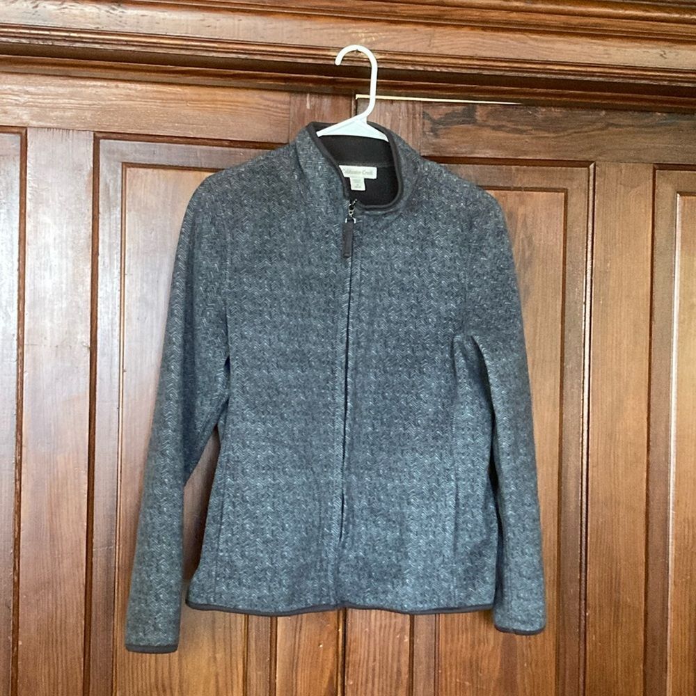 Coldwater Creek Full Zip Dark Grey Fleece Jacket w/ Pockets Sz M 10-12